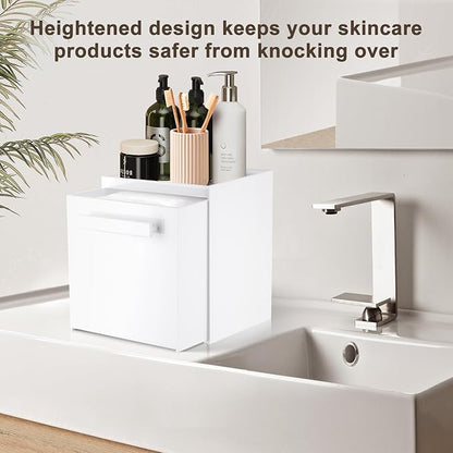 Disposable Face Towel Storage Box Compatible with Clean Skin Club Clean Towel XL Acrylic Facial Towels Holder with Drawer Wall-Mounted Makeup Organizer for Vanity, Bathroom (Glossy White)
