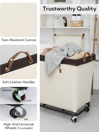 StorageWorks 320L Laundry Basket with Wheels, Extra Large Rolling Hampers for Clothing Organizer, Dirty Clothes Basket for Hotel, Home, Closet, Dorm, Beige