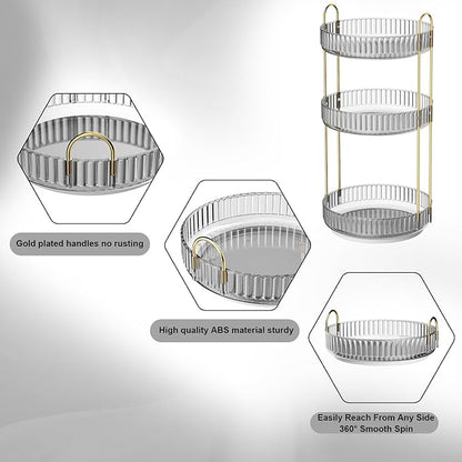 GTI 360°Rotating Makeup Organizer, 3 Tier Large Capacity Perfume Cosmetics Skincare Vanity Organizers,Bathroom Counter Organizer, Dresser Spinning Countertop Organizer and Storage for Women (Grey)