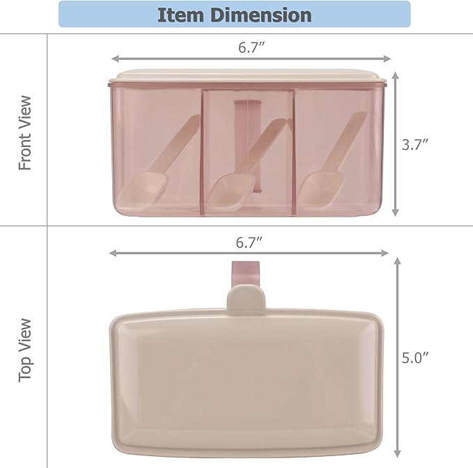 EIKS Seasoning Box with Lid & Spoons for Serving & Storing Salt Sugar Spice Pepper Condiment in Home Kitchen Coffee Restaurant (Pink)