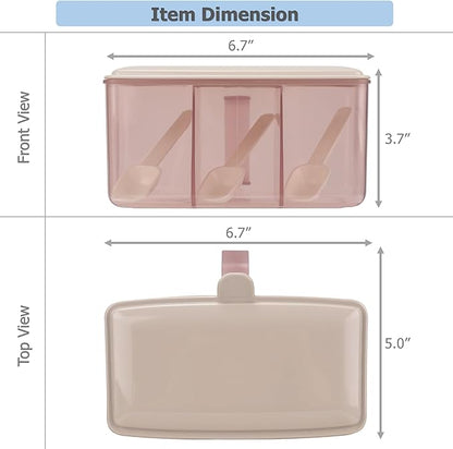 EIKS Seasoning Box with Lid & Spoons for Serving & Storing Salt Sugar Spice Pepper Condiment in Home Kitchen Coffee Restaurant (Pink)