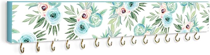 SANY DAYO HOME Wall Mounted Necklace Holder 16 x 3 inches Wood Hanging Jewelry Organizer with 15 Hooks for Necklaces, Girl Hair Bows, Bracelets - Elegant Rose