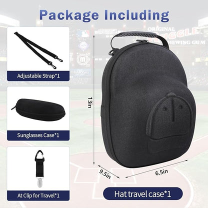 Hat Travel Case, Hard Hat Carrier Organizer with Clip & Glasses Storage, Holds 6 Baseball Caps for Home/Travel - Black