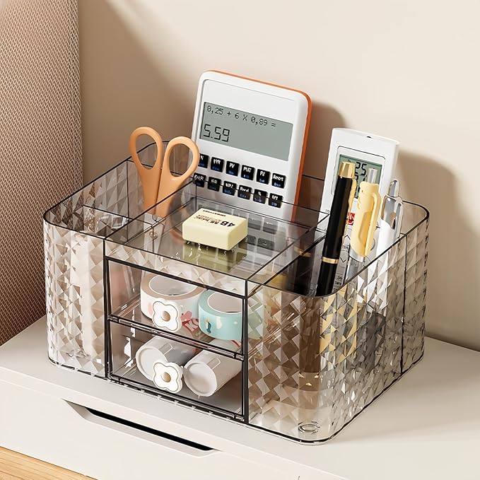 Makeup Organizer with Drawers and Clear Storage - Vanity Counter Organizer and Bathroom Countertop for Makeup Brush, Lipsticks, Nail Polishes, Perfumes, Eyeshadow Palettesand Cosmetics