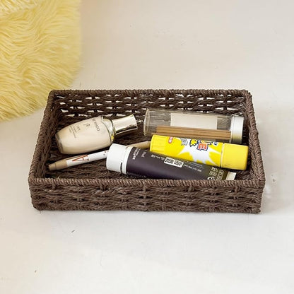 Small Woven Paper Rope Baskets for Storage(4PCS), Basket Tray for Drawer,Shelves,Closet Organizing & Decor (Dark Brown)