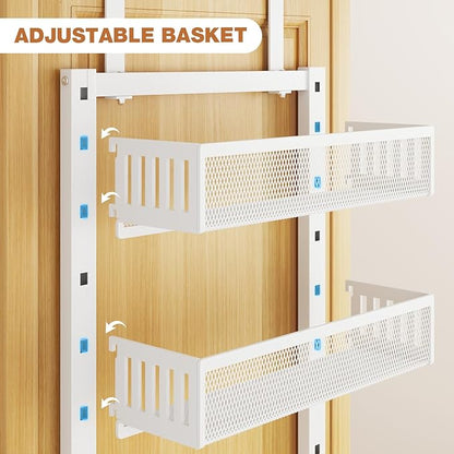 Pantry Door Organizers and Storage, 8-Tier Large Metal Heavy-Duty Frame Over the Door Spice Rack, 2 in 1 Wall-Mounted or Hanging shelf for Kitchen, Bathroom, Laundry Room, Bedroom, Closet &Nursery