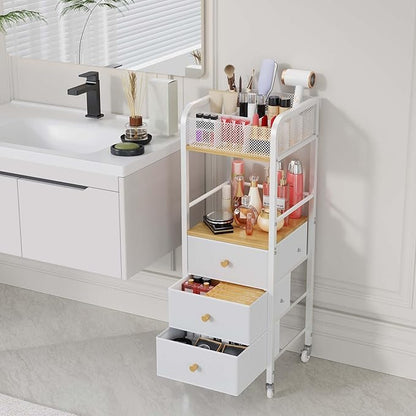 HapiRm Rolling Makeup Cart Organizer - Floor Skincare Make Up Storage with 3 Non-woven Fabric Drawers, Vanity Organizer Cosmetic Display Cases Holder for Skin Care Perfume Nail Polish Brush Hair Tool