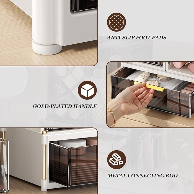 INVSSENE Stackable Makeup Organizer Countertop, Storage Perfume Skincare Cosmetic Lipstick Face Mask Makeup Brush Palettes, Ideal for Vanity Bathroom Counter