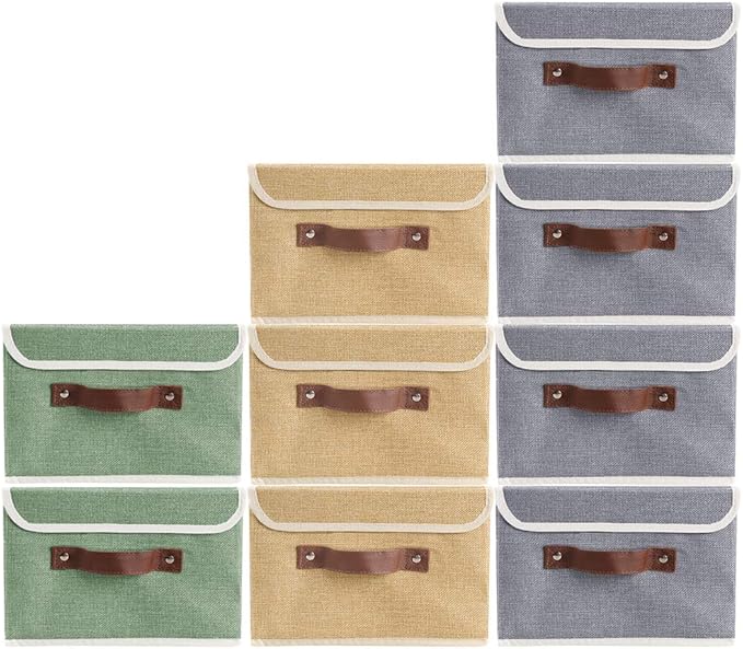 Lucky Monet Storage Bins Boxes with Lids 2 Pack Decorative Storage Boxes Collapsible Fabric Storage Basket Containers Lidded Storage Cube for Organizing Closet Home Office, 15"x 10"x 10" (Khaki)