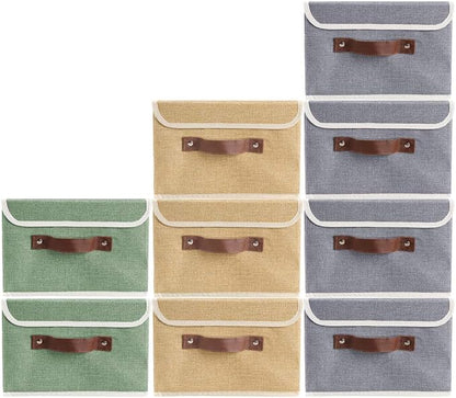 Lucky Monet Storage Bins Boxes with Lids 2 Pack Decorative Storage Boxes Collapsible Fabric Storage Basket Containers Lidded Storage Cube for Organizing Closet Home Office, 15"x 10"x 10" (Khaki)