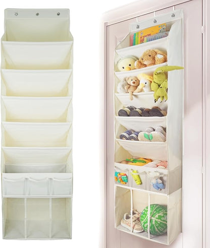 3in1 Over The Door Shoe Organizer with 5 Slanted Compartments,Removable Storage Bin & Transparent Pockets,Thickened Waterproof Oxford Fabric Shoes Rack for Shoes,Boots,Toys,Daily Essentials. (Beige)