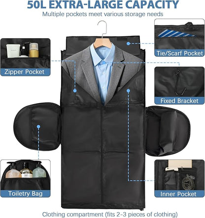 Garment Bags for Travel,50L Carry on Convertible Garment Duffle bag with Shoulder Strap,3 in 1 Hanging Suit Travel Bag with Shoulder Strap