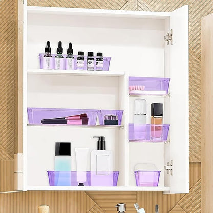 StorMiracle 13 PCS Drawer Organizer Set, 5 Varied Size Bathroom and kitchen Drawer cabinet organizer Trays, Clear Storage Bins for Makeup, Jewelry, Utensils and Gadgets, Purple
