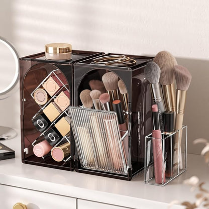INVSSENE Stackable Makeup Organizer Countertop, Storage Perfume Skincare Cosmetic Lipstick Face Mask Makeup Brush Palettes, Ideal for Vanity Bathroom Counter