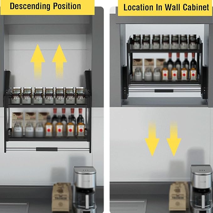 Inside Cabinet Door Organizer,Double-layer Adjustable Pull-down Shelf,Freeing Up Countertop Space,for Bar Coffee Pantry(900mm)