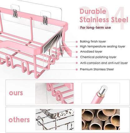 NESOMI Shower Caddy Adhesive Shower Organizer 8-Pack, Rustproof Stainless Steel Bathroom Shelves, Large Capacity No-Drill Rack Storage Accessories with Soap Dish Toothbrush Holder Hooks