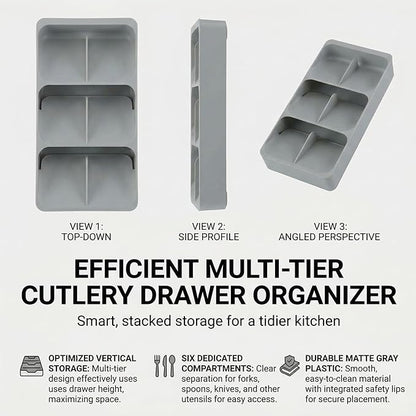 6 Slots Silverware Cutlery Drawer Organizer,Small Kitchen Utensil Tray for Flatware, Cutlery, Spoon and Knives Compact Storage Organization Keep Kitchen, Camper Drawer Neat & Organized