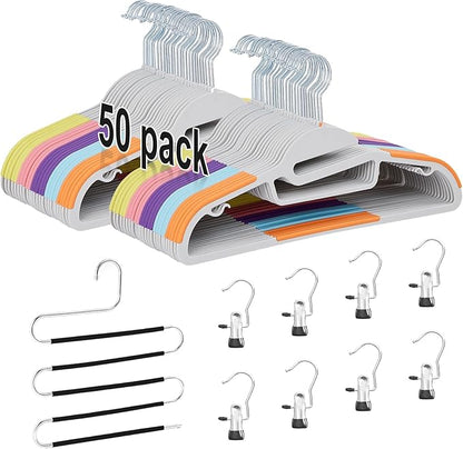 VECELO 50 Pack Coat Hangers, Premium Quality Plastic Suit Clothes Hanger, Non-Slip, Heavy-Duty, S-Shaped Opening, 360º Swivel Hook, Space-Saving for Bedroom Closet