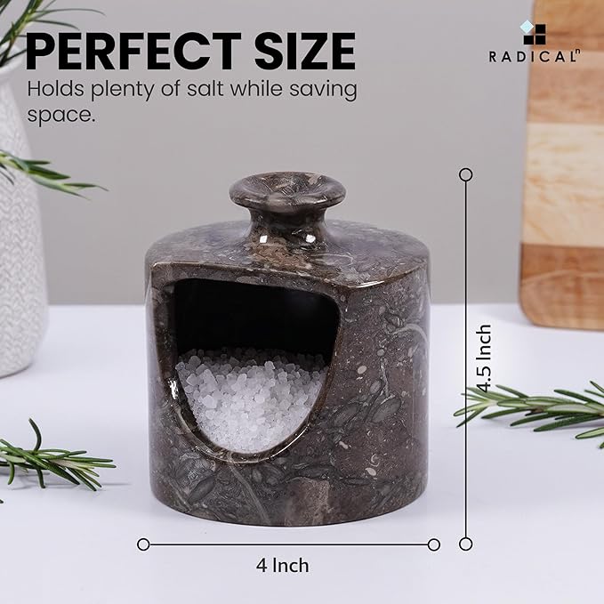 Radicaln Marble Salt Cellar 4.5" Inch Oceanic Handmade Salt Jar & Table Pig Salt Cellar Storage For Kitchen Countertop, Ideal Salt Container, Salt Dish & Sugar Bowl For Table