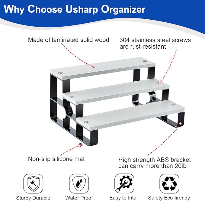 Perfume Organizer for Women,3 Tier Bathroom Organizer,Makeup Organizers,Cologne Stand for Dresser,Wooden Display Riser for Vanity,Bedroom,Waterproof (White Width=11.2")