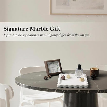 Square Marble Vanity Tray with Scalloped Edge - Natural Marble Perfume Tray Decor for Dresser, Vanity, Kitchen, Home Decor, Decorative Square Stone Tray - White 8 * 8 inch