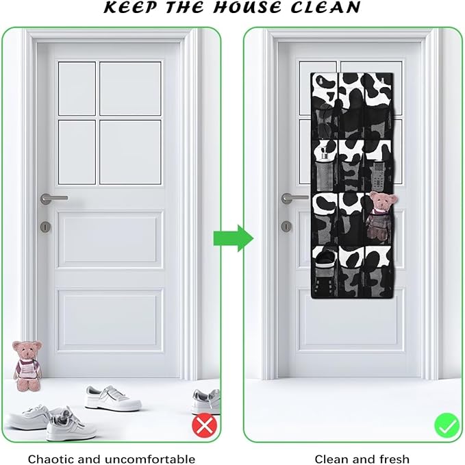 Generic Cow Pattern Over The Door Organizer Large-Capacity Design Over Door Hanging Bag Shoe Rack Hanger Closet Storage Organizer Good Organizing Items for College Students Women