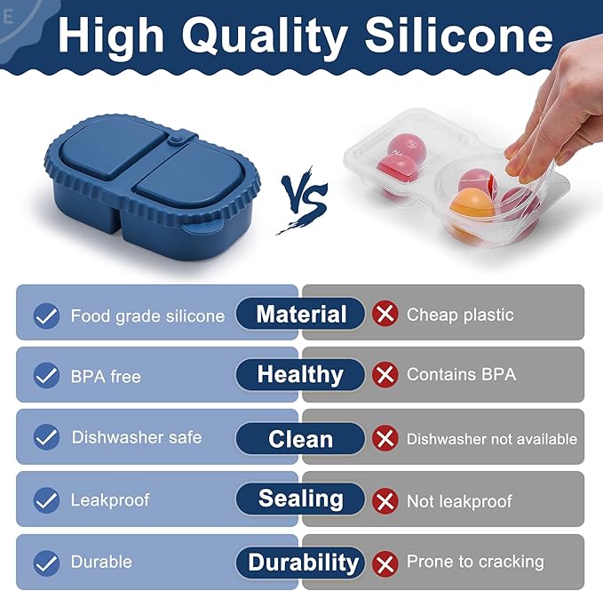4 Pack Silicone Reusable Snack Containers with Lids - 8 oz Double Compartment Snackle Box for Kids & Adults, BPA-Free & Leakproof, Small for Dressing, School, Office