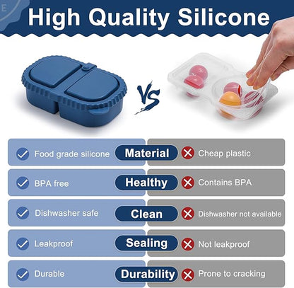 4 Pack Silicone Reusable Snack Containers with Lids - 8 oz Double Compartment Snackle Box for Kids & Adults, BPA-Free & Leakproof, Small for Dressing, School, Office