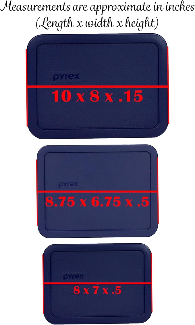 Pyrex 7212-PC 11-Cup, 7211-PC 6-Cup, & 7210-PC 3-Cup Blue Food Storage Replacement Lids - Made in USA