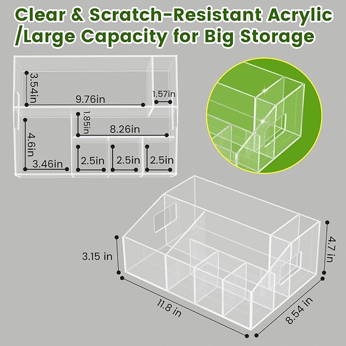 Acrylic Paper Plate Holder Organizer, Clear Utensil Caddy & Dispenser with Non-Slip Pads&7 Divided Grids for Kitchen, Party, Outdoor - Space-Saving Storage