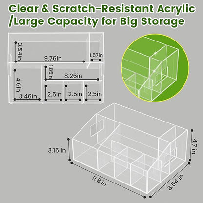 Acrylic Paper Plate Holder Organizer, Clear Utensil Caddy & Dispenser with Non-Slip Pads&7 Divided Grids for Kitchen, Party, Outdoor - Space-Saving Storage