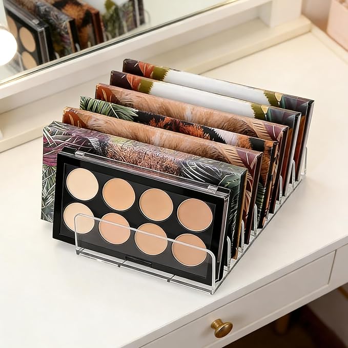 2 Pack Acrylic Makeup Eyeshadow Palette Organizer, 7-Slot Clear Cosmetic Display Case, Cosmetic Display Storage Holder Fit Eyeshadow Palette, CD, Phone Case, Facial Mask, Clear Cosmetic Organizer