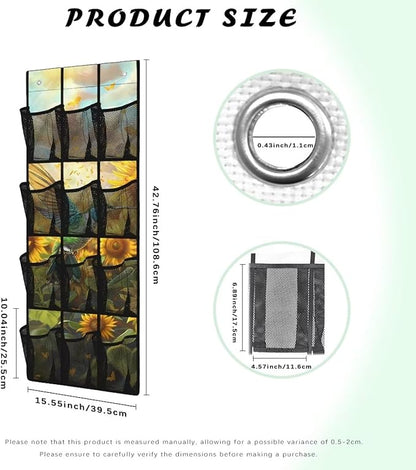Sunflower Bird Over the Door Hanging Organizer for Closet - Large Storage Bags with Metal Hooks, Space Saving Home Organization