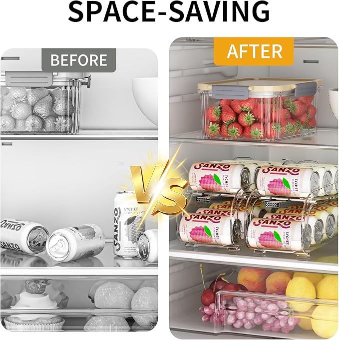 Drink Organizer for Fridge, Soda Can Organizer Dispenser for Refrigerator with Automatic Rolling,Organize Standard Size 11.15oz or 12oz Cans Drink,Save Space for Fridge、Kitchen、countertop