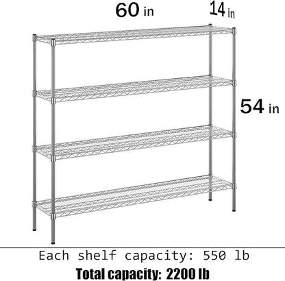 14" Deep x 60" Wide x 54" Height Wire Shelving Kit | 4-Tier | NSF Commercial Storage Rack Unit