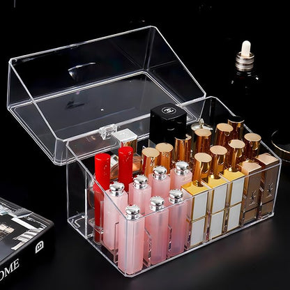 Klmnop Rollerball Perfume Organizer, 24 Grids Clear Acrylic Perfume Organizer Holder with Lid, Container Storage for Mini Perfume, Perfume Sample and Lipstick(Clear)