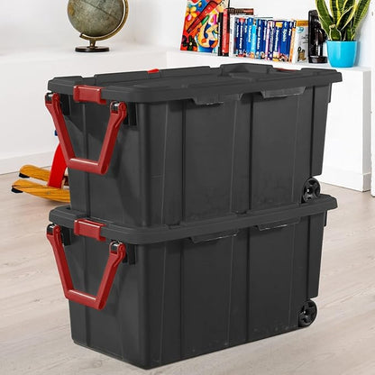 Storage Bins 40 Gallon Heavy-Duty Plastic Storage Bins, Container Totes with Durable Lid and Secure Latching Buckles, Stackable 2 Pack