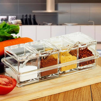 ParaCity Kitchen Gourmet Acrylic Seasoning Box with 4 Serving Spoons, Nice Design for Kitchen (Seasoning Box)