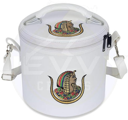 Masonic Daughters of ISIS White Fez Case - DOI Hat/Cape Case in White Imitation Leather Storage Box With Strap For Hanging on Shoulder