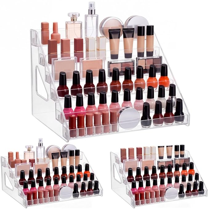Jetec 2 Pcs Acrylic Card Display Stand Versatile Display for Trading Cards Greeting Card Sunglasses Organizer Nail Polish Holder Essential Oils Cosmetic Cases Eyewear Rack(6 Tiers Style)