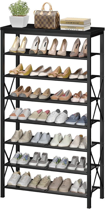 Metal Shoe Rack, 8 Tier Shoe Shelf Holds 32 Pairs, Vertical Shoe Organizer for Garage Front Door Entrance, Black