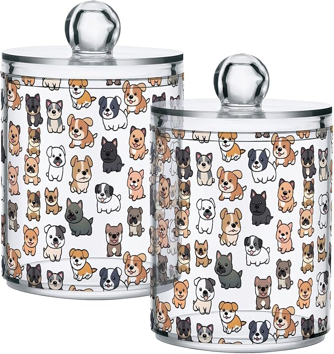 ALAZA 4pcs Lovely Dog Puppy Animal Qtip Holder Dispenser 14 oz Bathroom Storage Clear Apothecary Jars Containers Cotton Ball,Cotton Rounds,Floss Picks, Hair Clips, Food