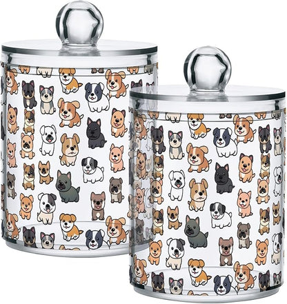 ALAZA 4pcs Lovely Dog Puppy Animal Qtip Holder Dispenser 14 oz Bathroom Storage Clear Apothecary Jars Containers Cotton Ball,Cotton Rounds,Floss Picks, Hair Clips, Food