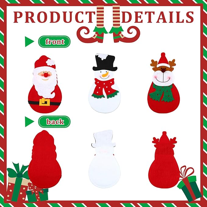 Gisafai 24 Pc Christmas Silverware Holder Pockets Santa Snowman Reindeer Tableware Bags - Cutlery Pouch Bags for Spoon Knife Fork - Xmas Party Dinner Table Dinnerware Supplies