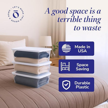 HOMZ 10-Pack Snaplock, Small Clear Plastic Storage Organizer Bins w/ Lids, 6 Quart, White - Stackable Container Boxes for Bedroom, Bathroom, Garage, and Office Organization
