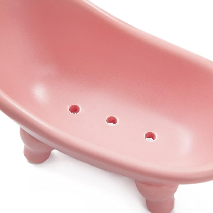 1 Piece 5.6" Colorful Ceramic Mini Clawfoot Bathtub Soap Dish Decortative Soap Dish Small Planter Makeup Organizer Container Hamster Bathtub（Pink）