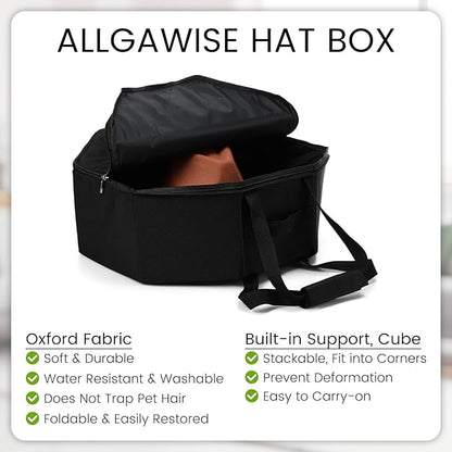 Wonderjune 2 Pcs Cowboy Hat Box for Storage Collapsible Sturdy Cowboy Hat Case with Handle for Men and Women Travel Storage Organizer Large Cap Bag for Closet(Black)