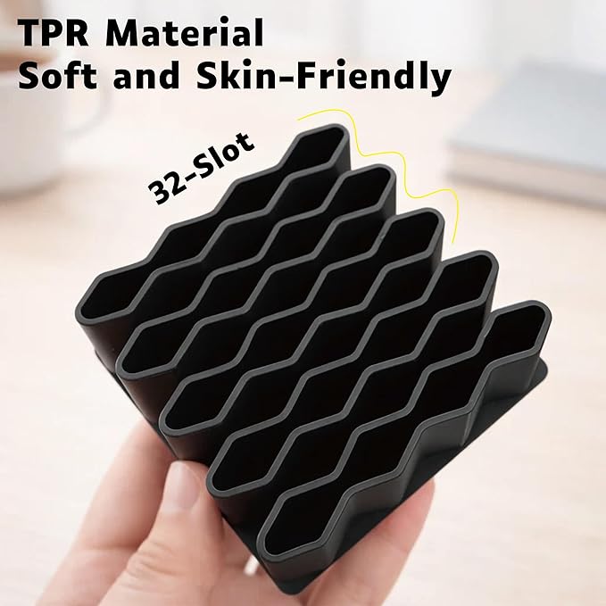 Ointment Tube Organizer Holder, Wave Design Desk Organizer for Makeup Brushes, Pencils & Markers, Flexible TPR Countertop Storage Stand for Bathroom Vanity, Office & Classroom, Black and White