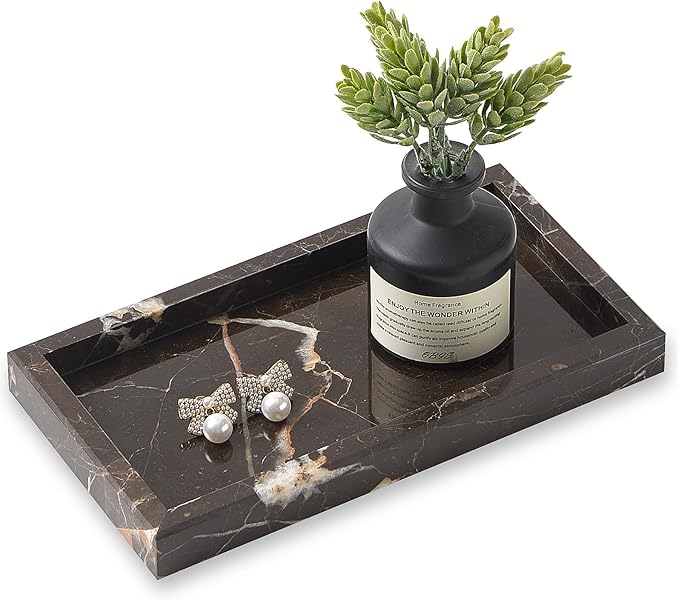 Natural Small Marble Vanity Tray, Luxury Stone Organizer for Bathroom & Kitchen | Holds Soap Dispenser, Jewelry, Perfume | Non-Resin, Non-Ceramic Décor