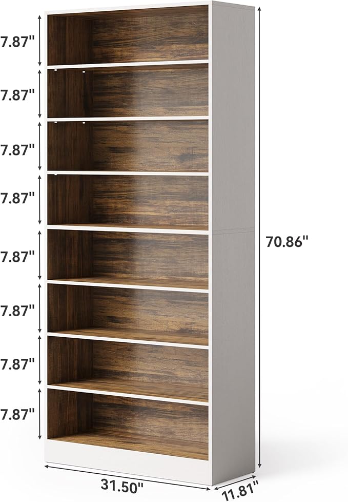 LITTLE TREE 9-Tier Shoe Cabinet, 32 Pairs Wooden Shoes Cabinet with Adjustable Shelves, 70.9" Tall Shoe Cabinet, Freestanding Modern Shoe Rack Organizer For Living Room Bedroom Entryway, Brown & White